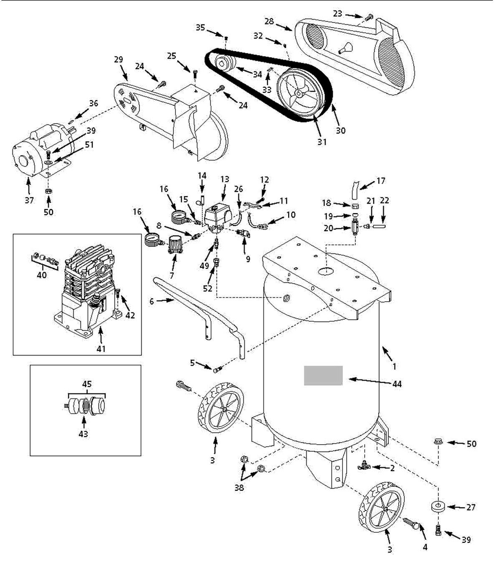Tank Parts Diagram and Parts List for VT631503AJ  Campbell Hausfeld Compressor
